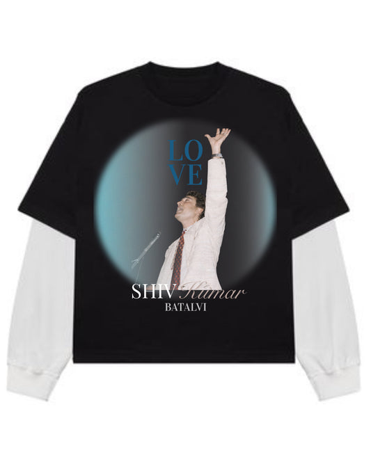 Black With White Sleeve Oversized Tee Front Design