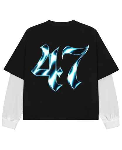 Black With White Sleeve Oversized Tee Back Design