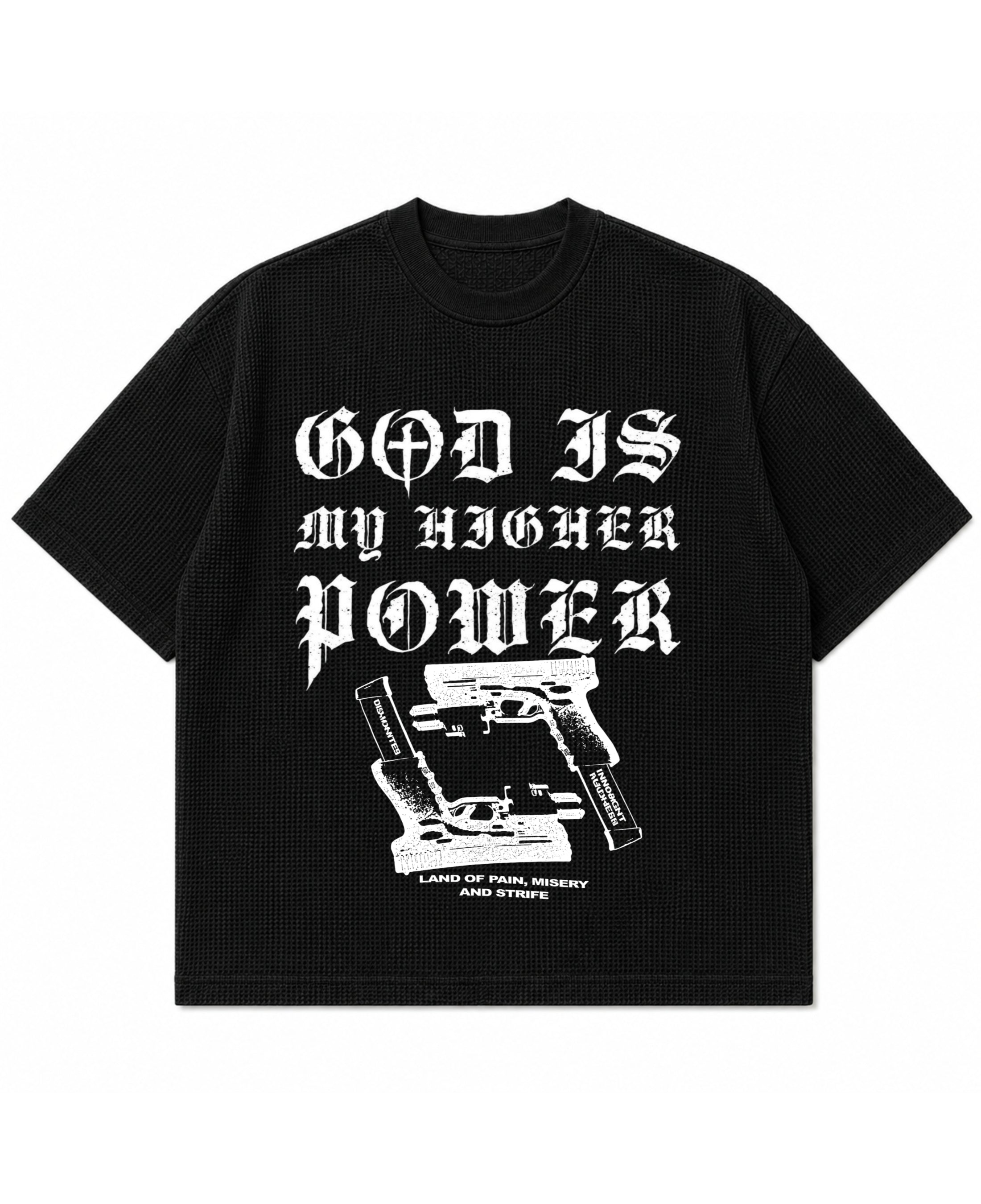Black waffle boxy fit Front Design