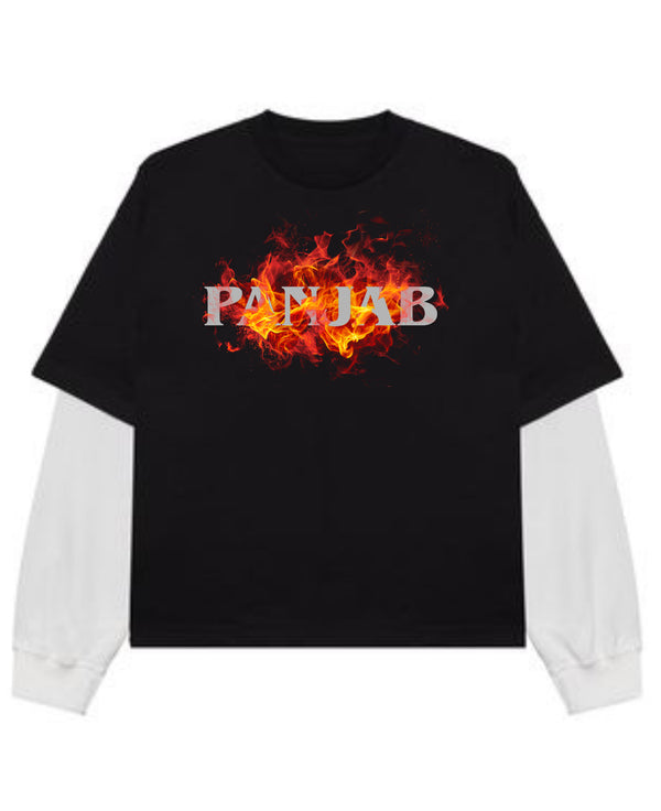 Black With White Sleeve Oversized Tee Front Design