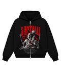 Black Boxy Dual Zipper Hoodie Front Design
