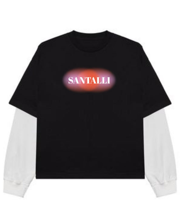 Black With White Sleeve Oversized Tee Front Design