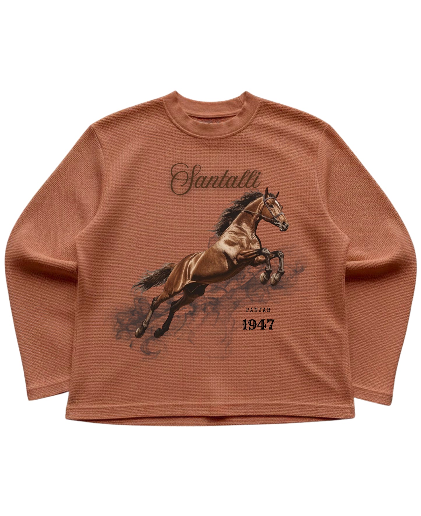 Brown waffle knit oversized full-sleeve Front Design