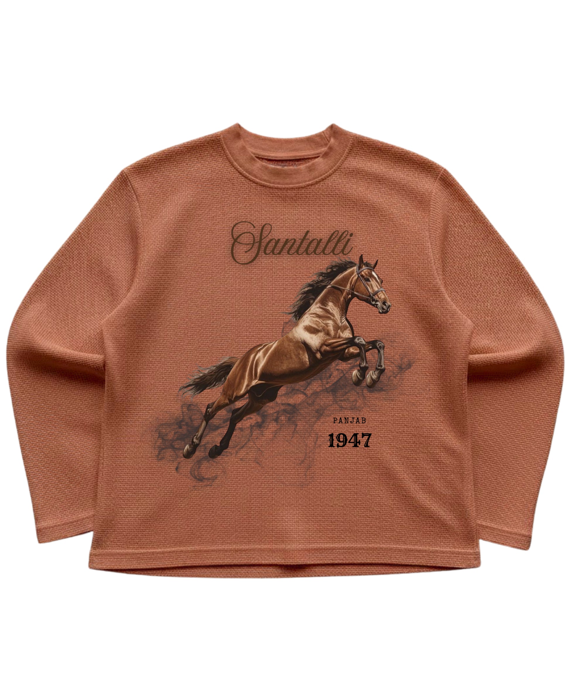 Brown waffle knit oversized full-sleeve Front Design