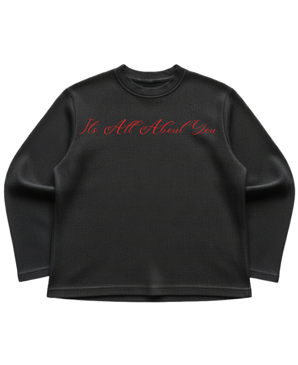 Black waffle knit oversized full-sleeve Front Design