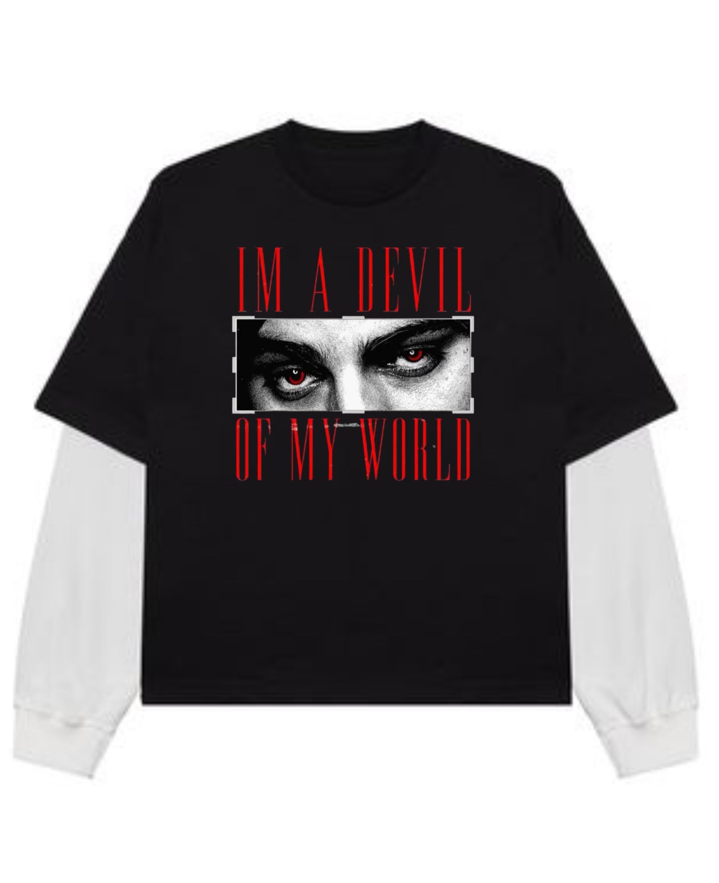Black With White Sleeve Oversized Tee Front Design