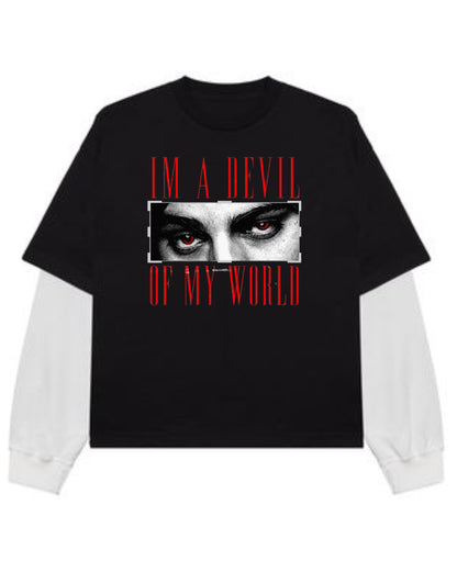 Black With White Sleeve Oversized Tee Front Design