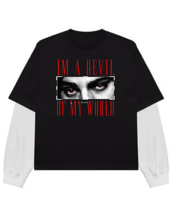Black With White Sleeve Oversized Tee Front Design