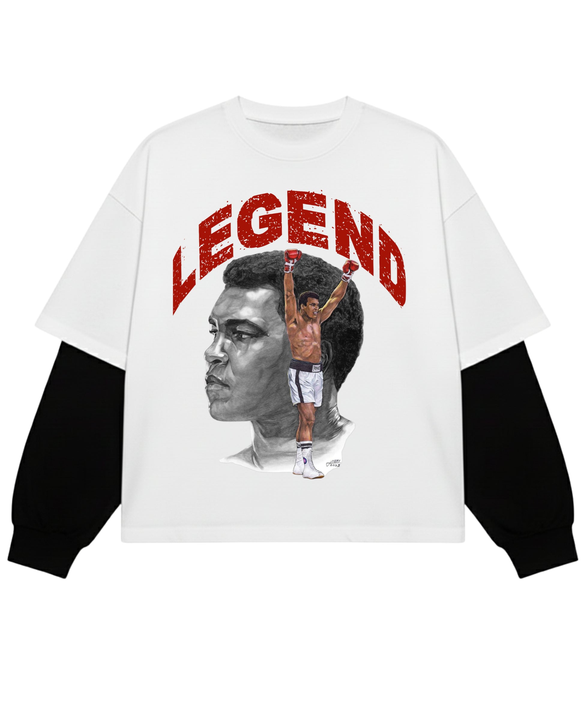 White With Black Sleeve Oversized Tee Front Design