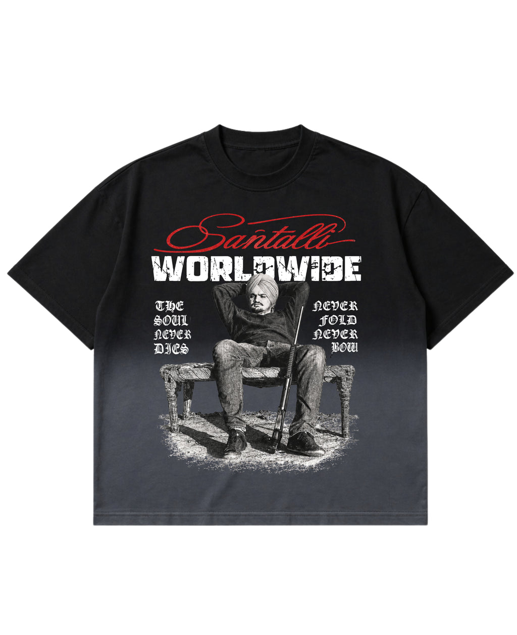 Black Ombré Wash Boxy Fit T-shirt Front Design