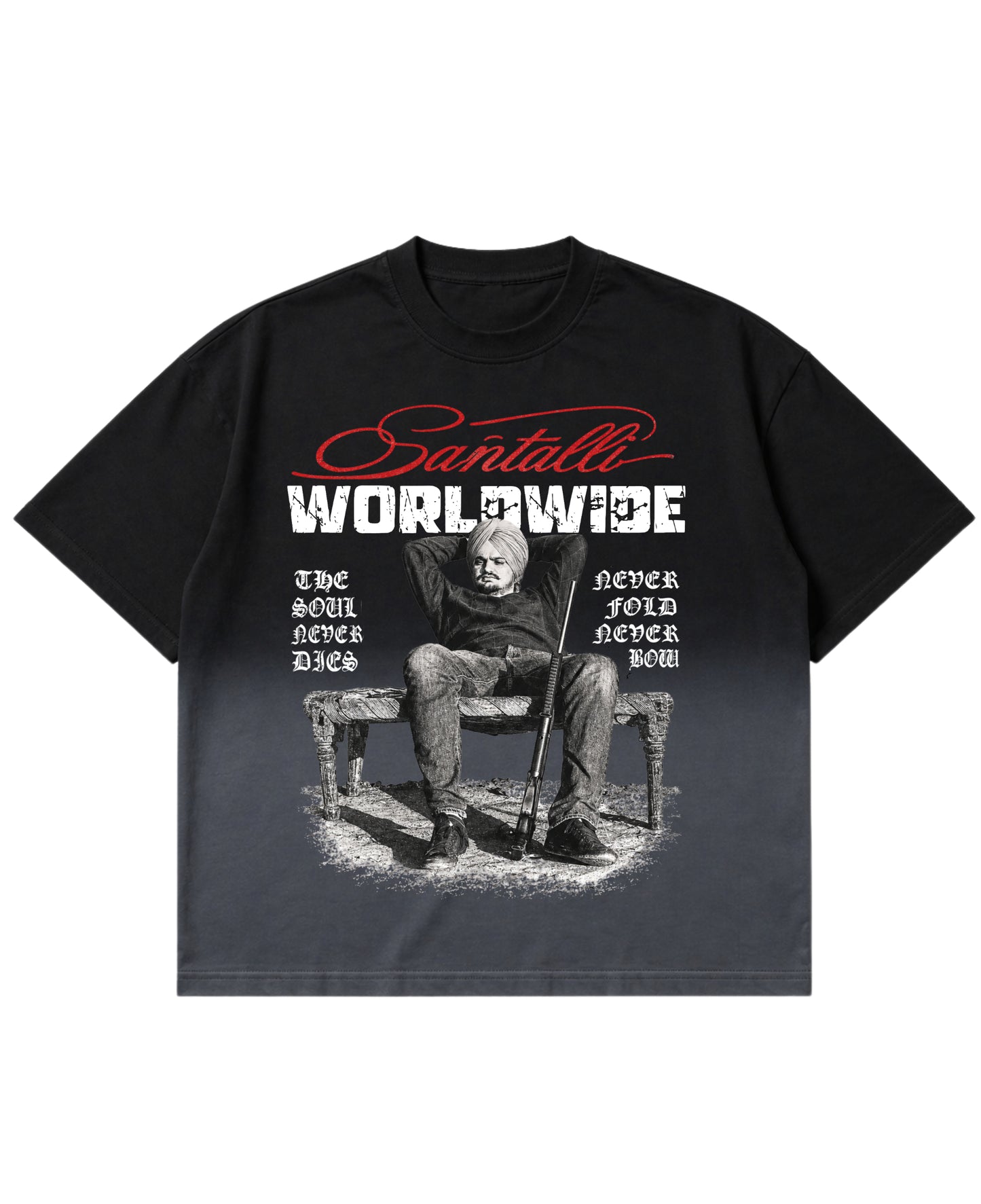 Black Ombré Wash Boxy Fit T-shirt Front Design