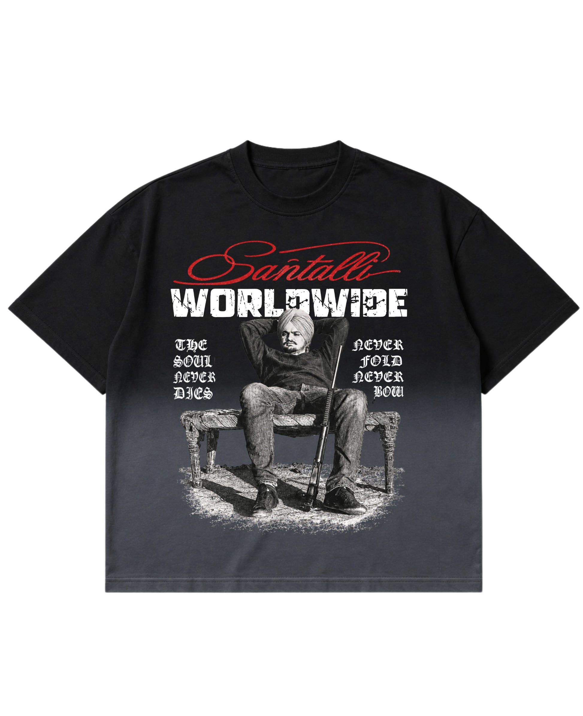 Black Ombré Wash Boxy Fit T-shirt Front Design