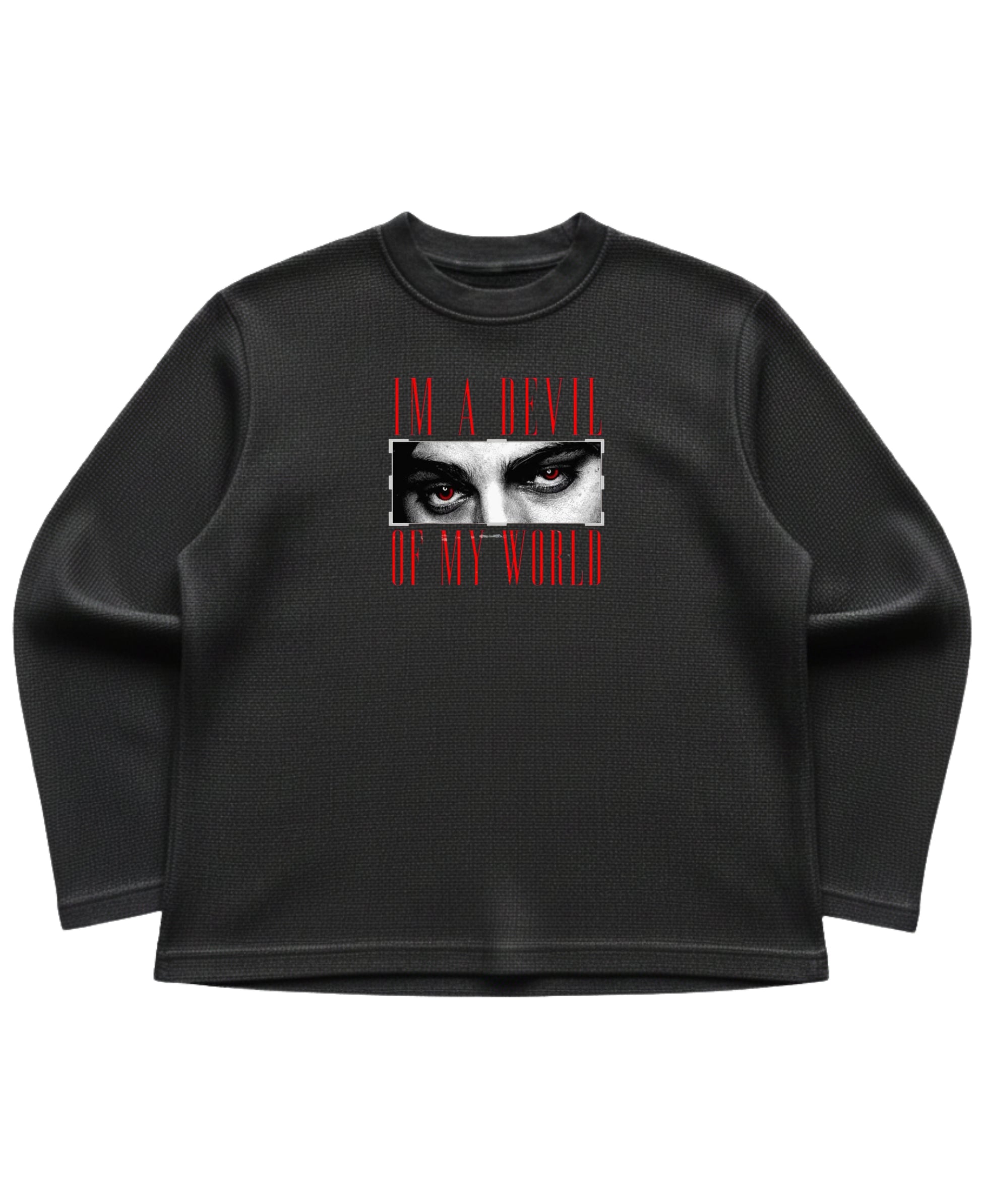 Black waffle knit oversized full-sleeve Front Design