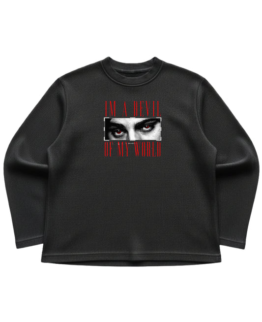 Black waffle knit oversized full-sleeve Front Design