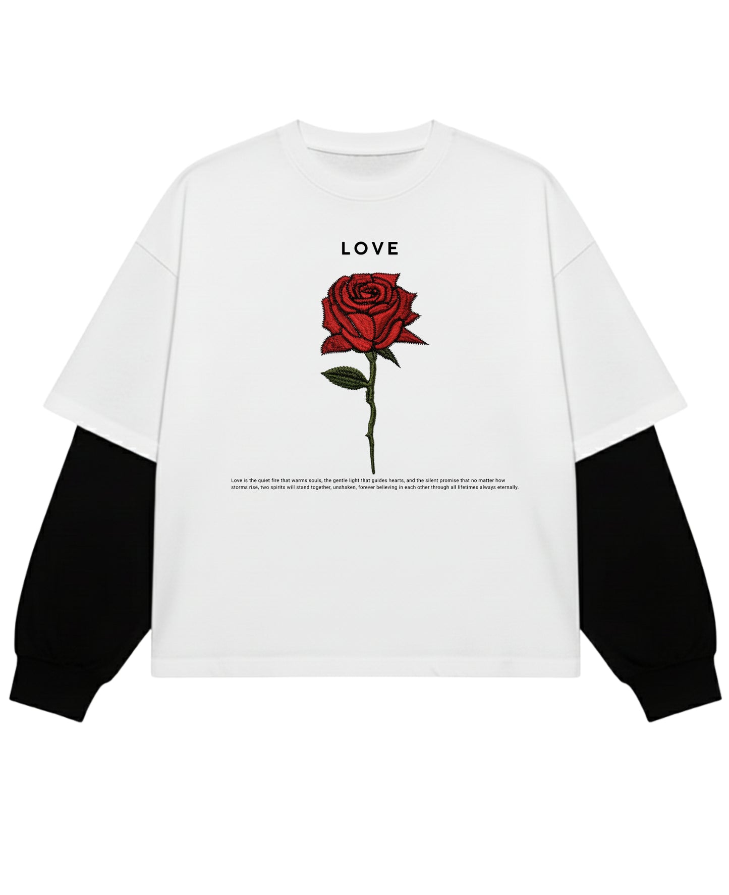 White With Black Sleeve Oversized Tee Front Design