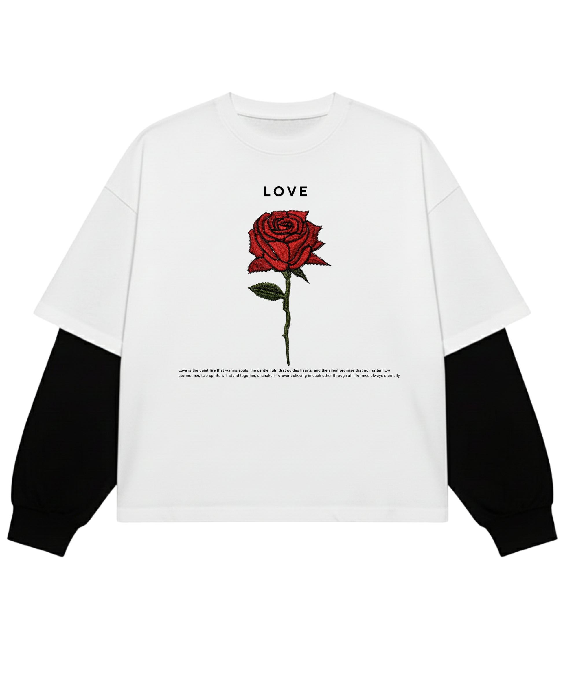 White With Black Sleeve Oversized Tee Front Design
