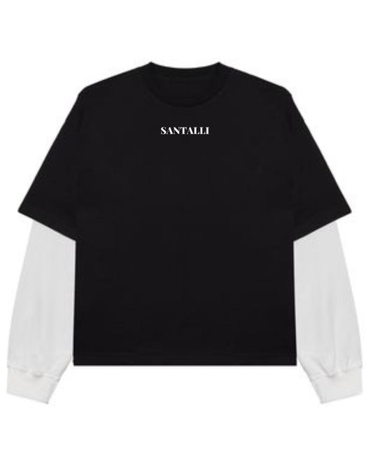 Black With White Sleeve Oversized Tee Front Design