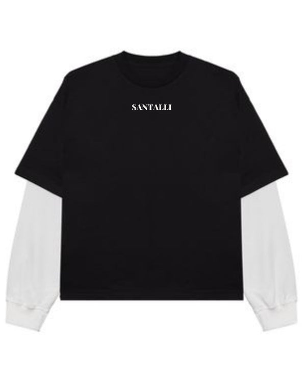 Black With White Sleeve Oversized Tee Front Design