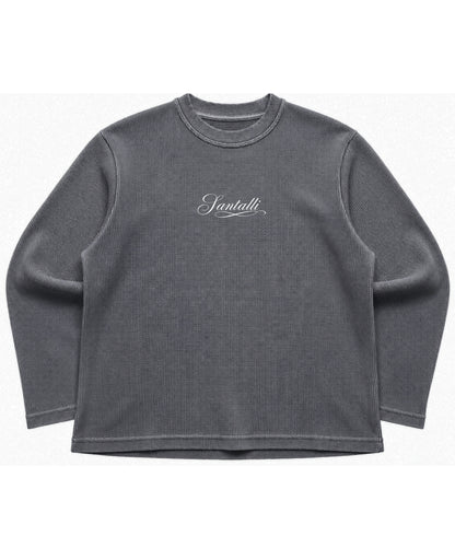 Acidwash waffle knit oversized full-sleeve Front Design