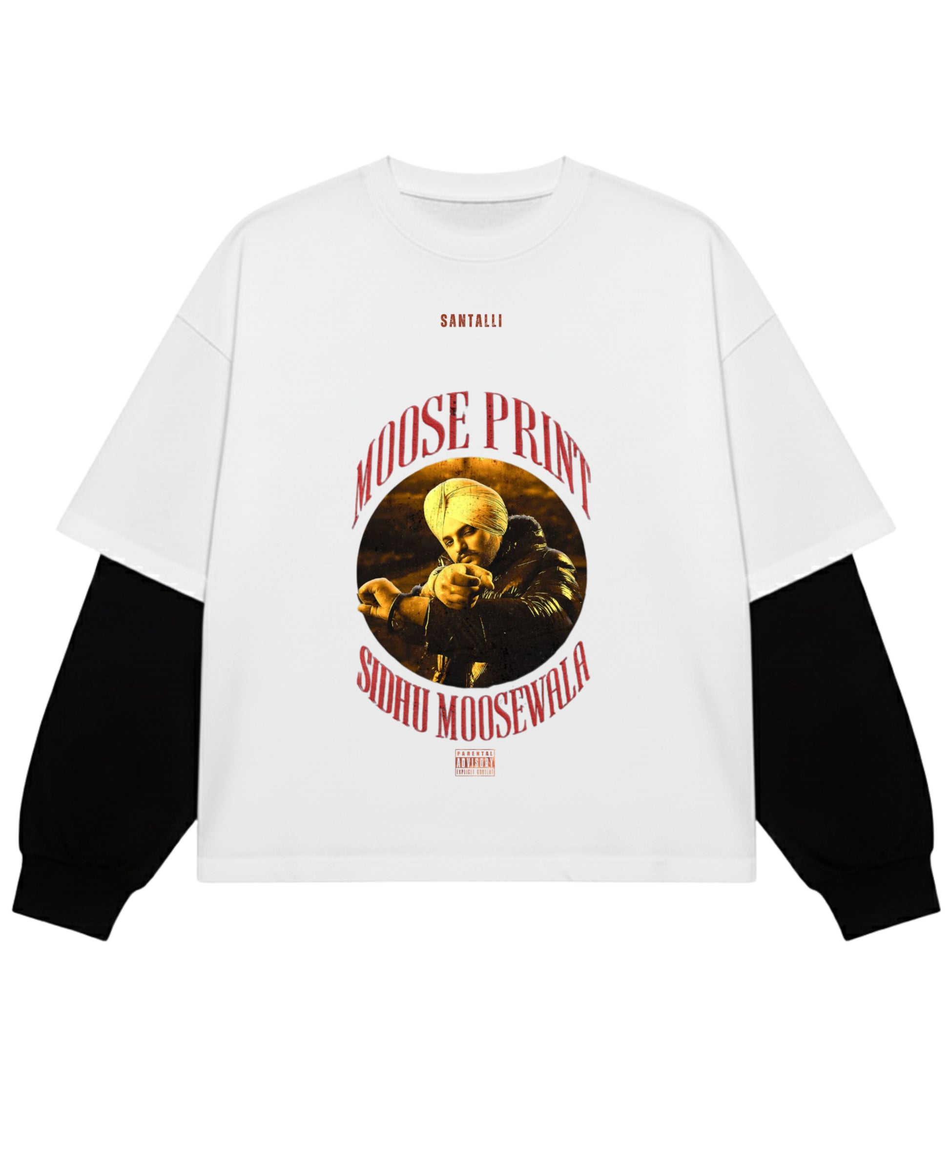 White With Black Sleeve Oversized Tee Front Design