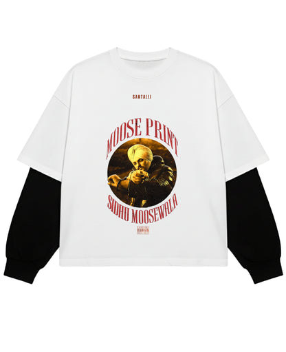 White With Black Sleeve Oversized Tee Front Design