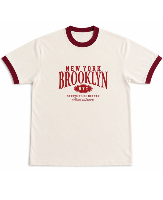 Off White & Maroon Ringer tee Front Design