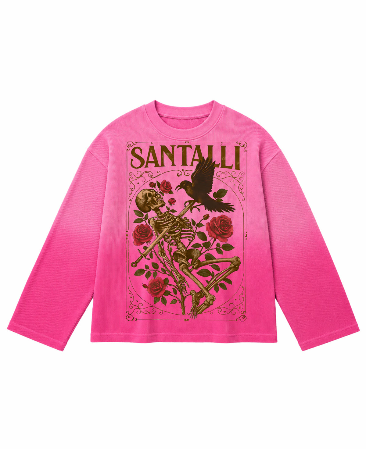 Pink Ombré Waffle Knit Oversized Full-Sleeve Front Design
