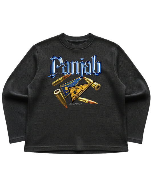 Black waffle knit oversized full-sleeve Front Design