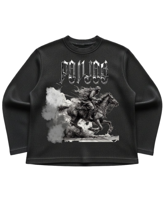 Black waffle knit oversized full-sleeve Front Design