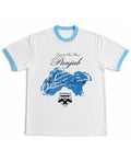 White & Sky Blue Ringer tee Front Design