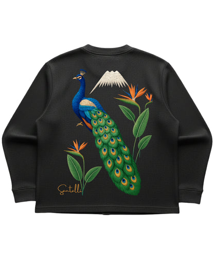 Black waffle knit oversized full-sleeve Back Design