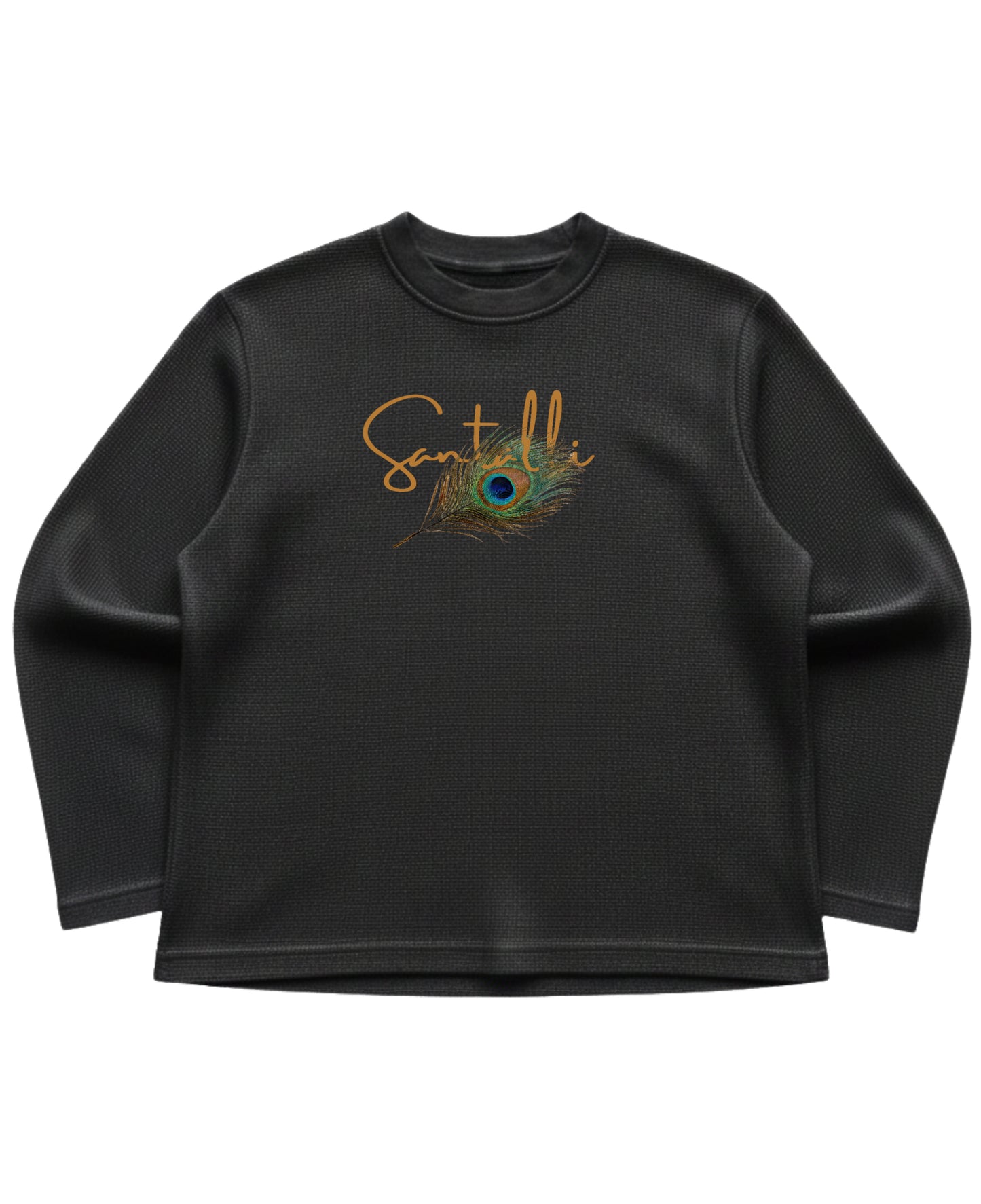 Black waffle knit oversized full-sleeve Front Design