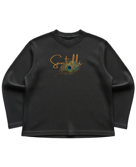 Black waffle knit oversized full-sleeve Front Design