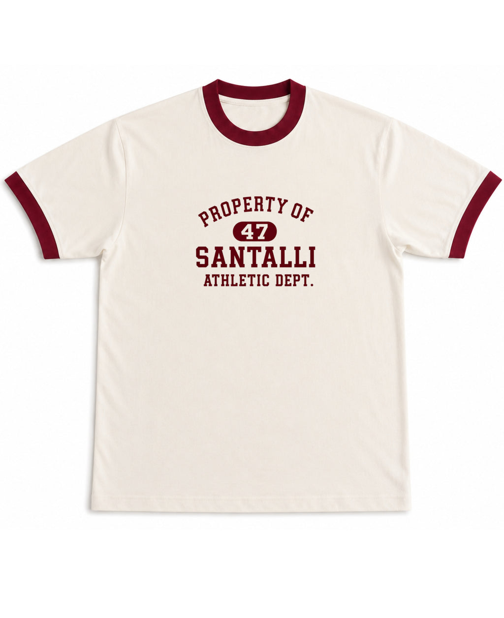 Off White & Maroon Ringer tee Front Design