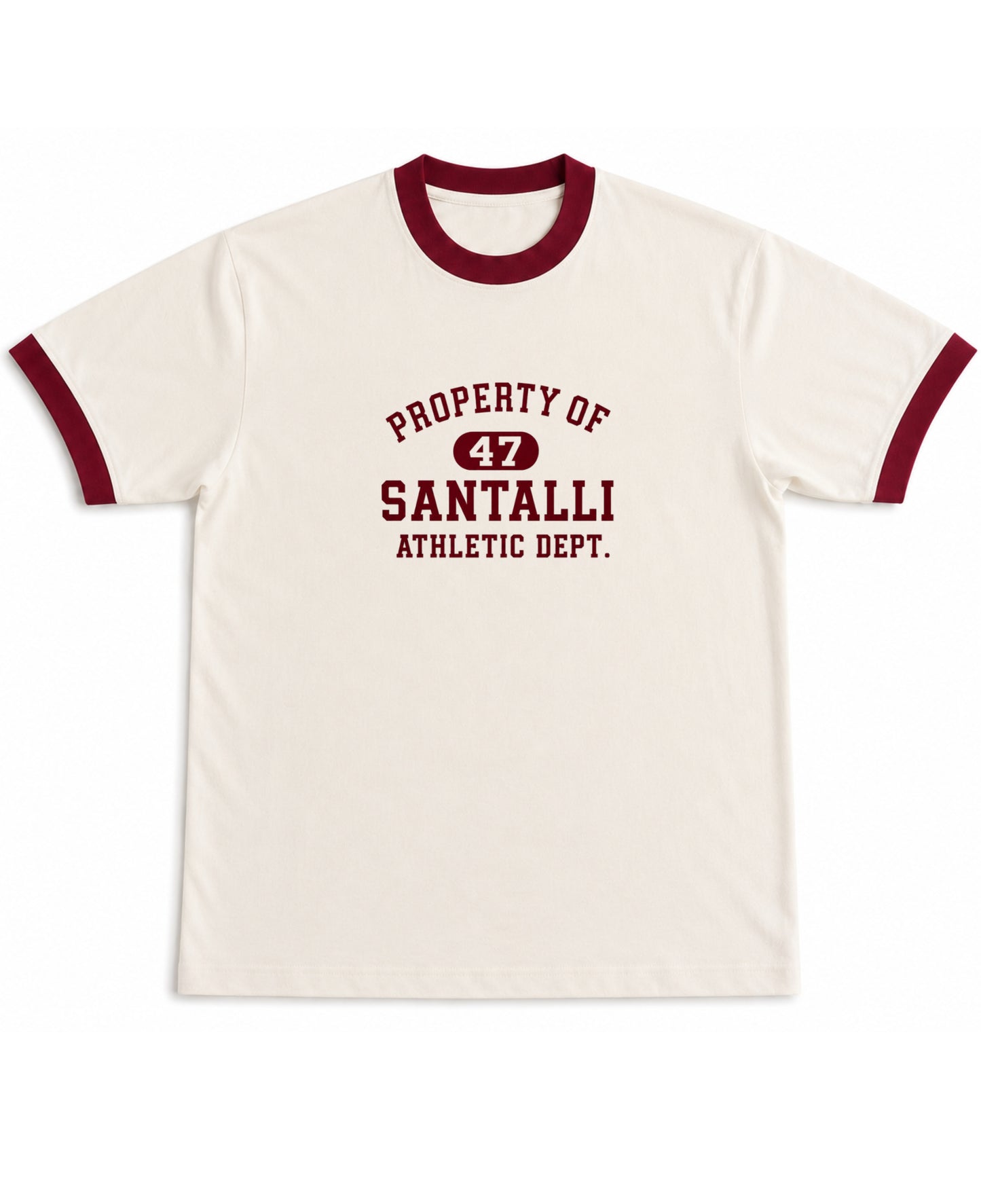 Off White & Maroon Ringer tee Front Design