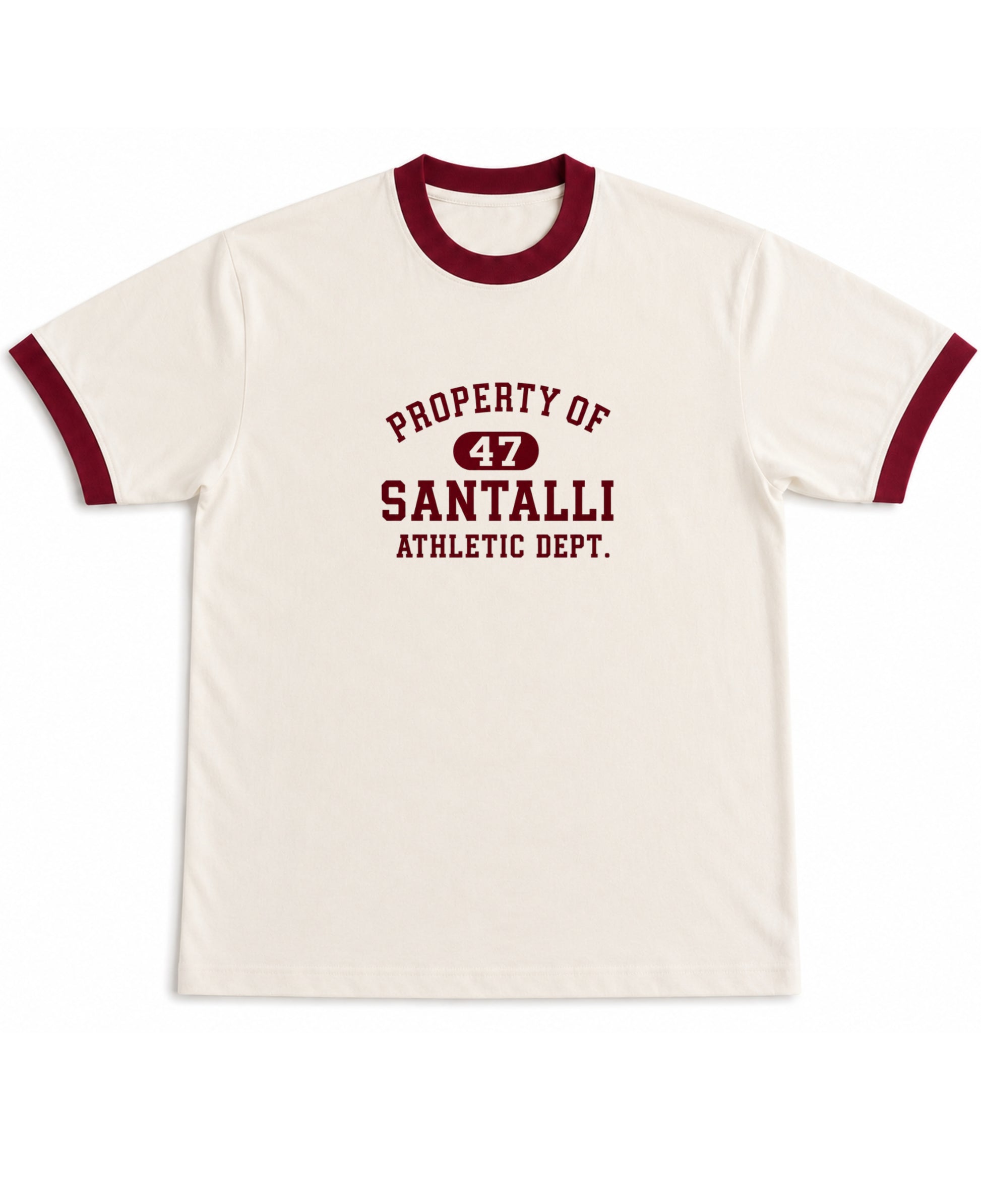 Off White & Maroon Ringer tee Front Design
