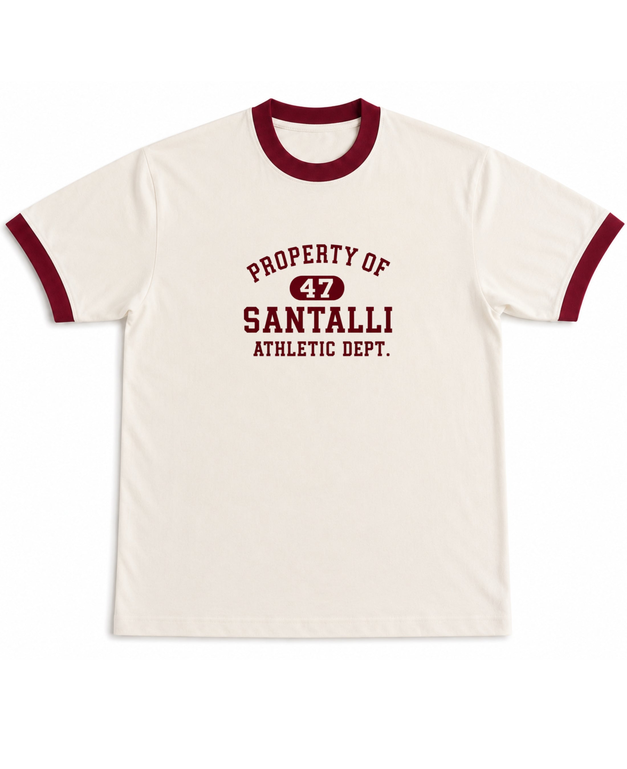 Off White & Maroon Ringer tee Front Design