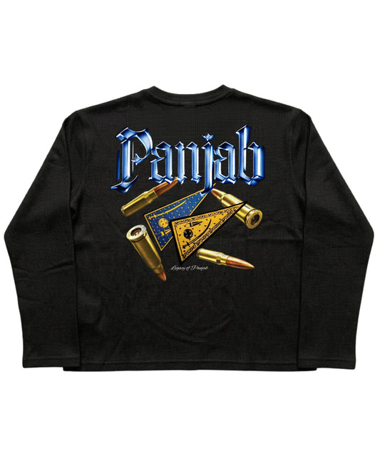 Black Henley waffle knit Back Design