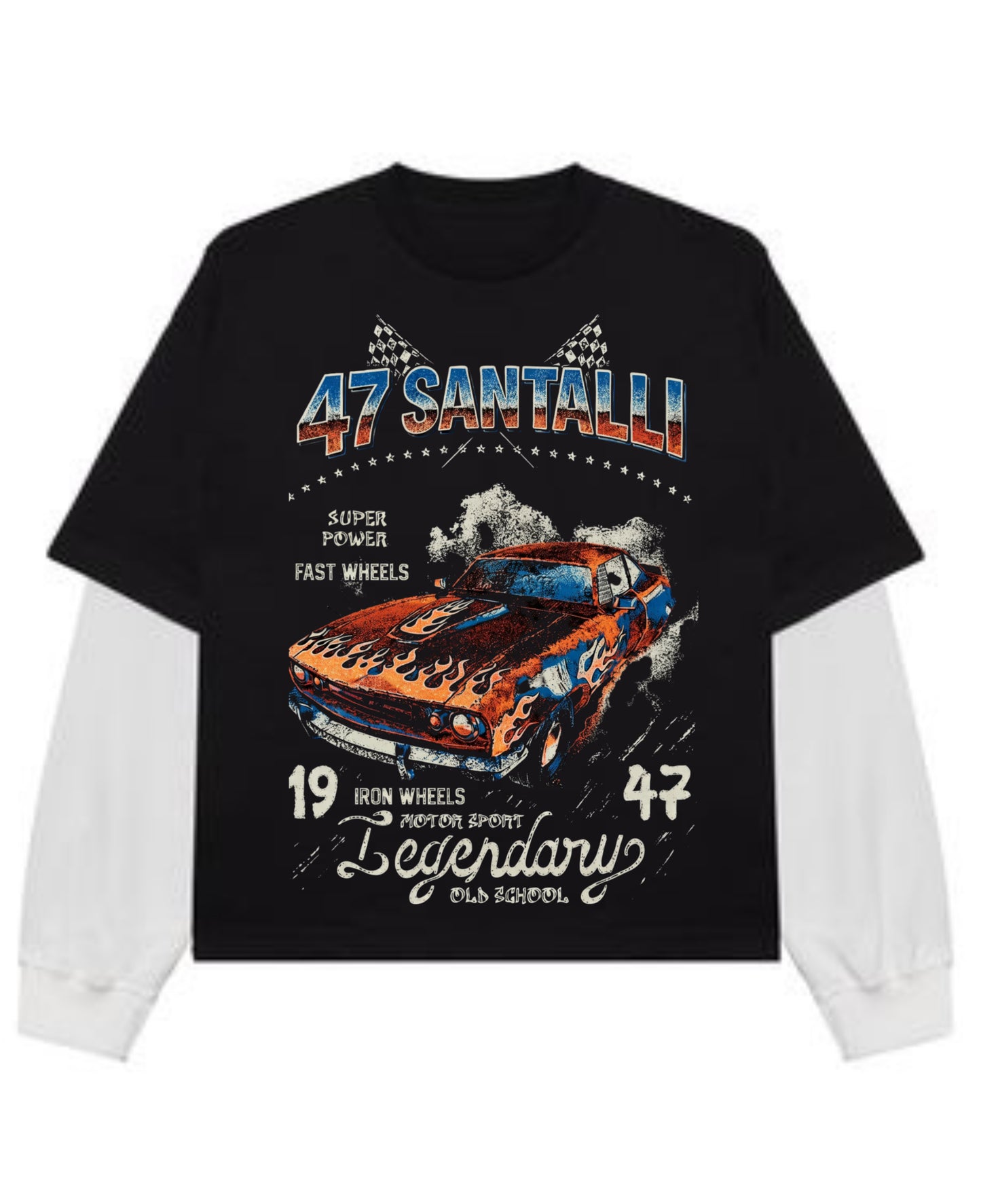 Black With White Sleeve Oversized Tee Front Design