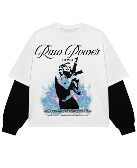 White With Black Sleeve Oversized Tee Front Design