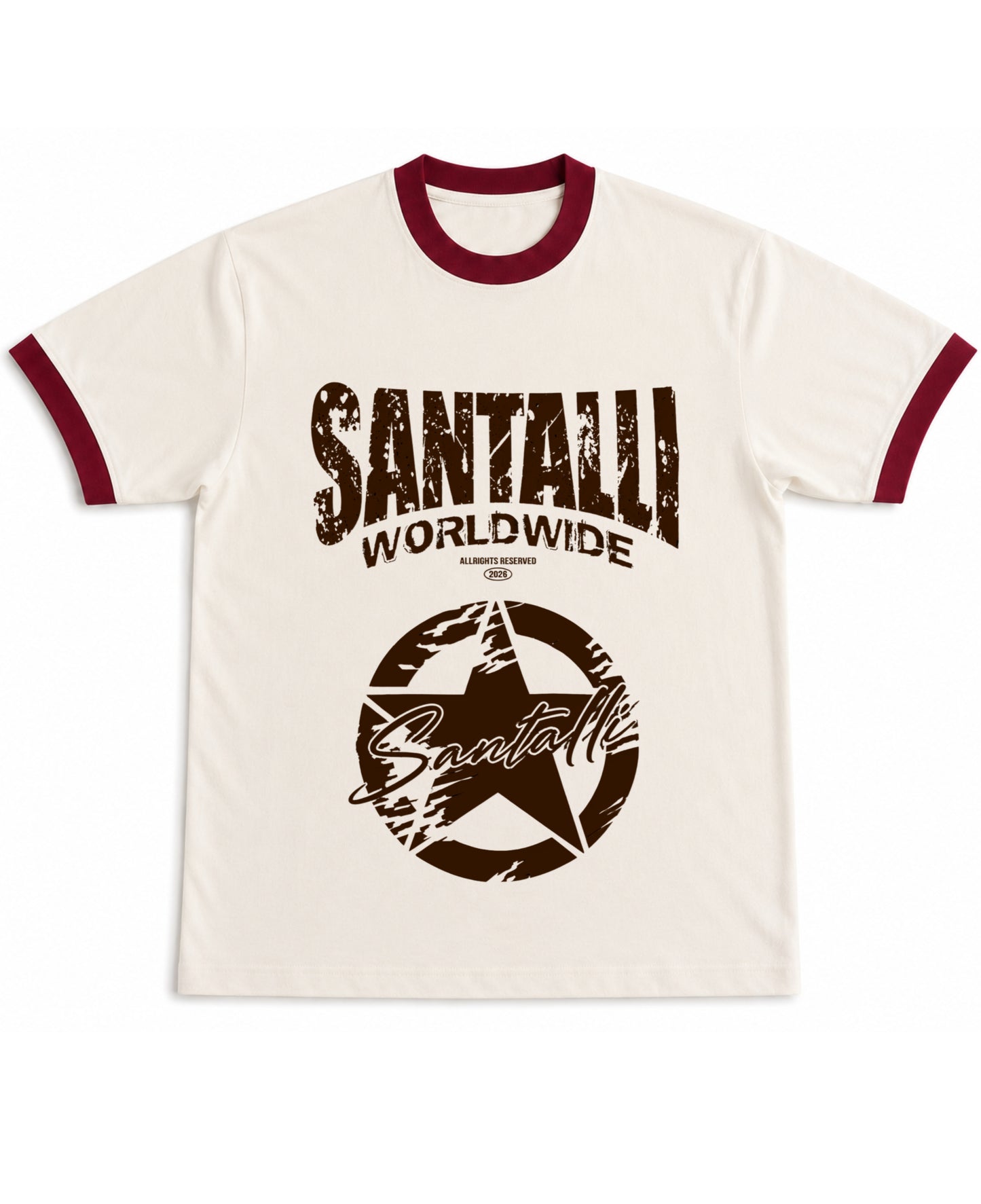 Off White & Maroon Ringer tee Front Design