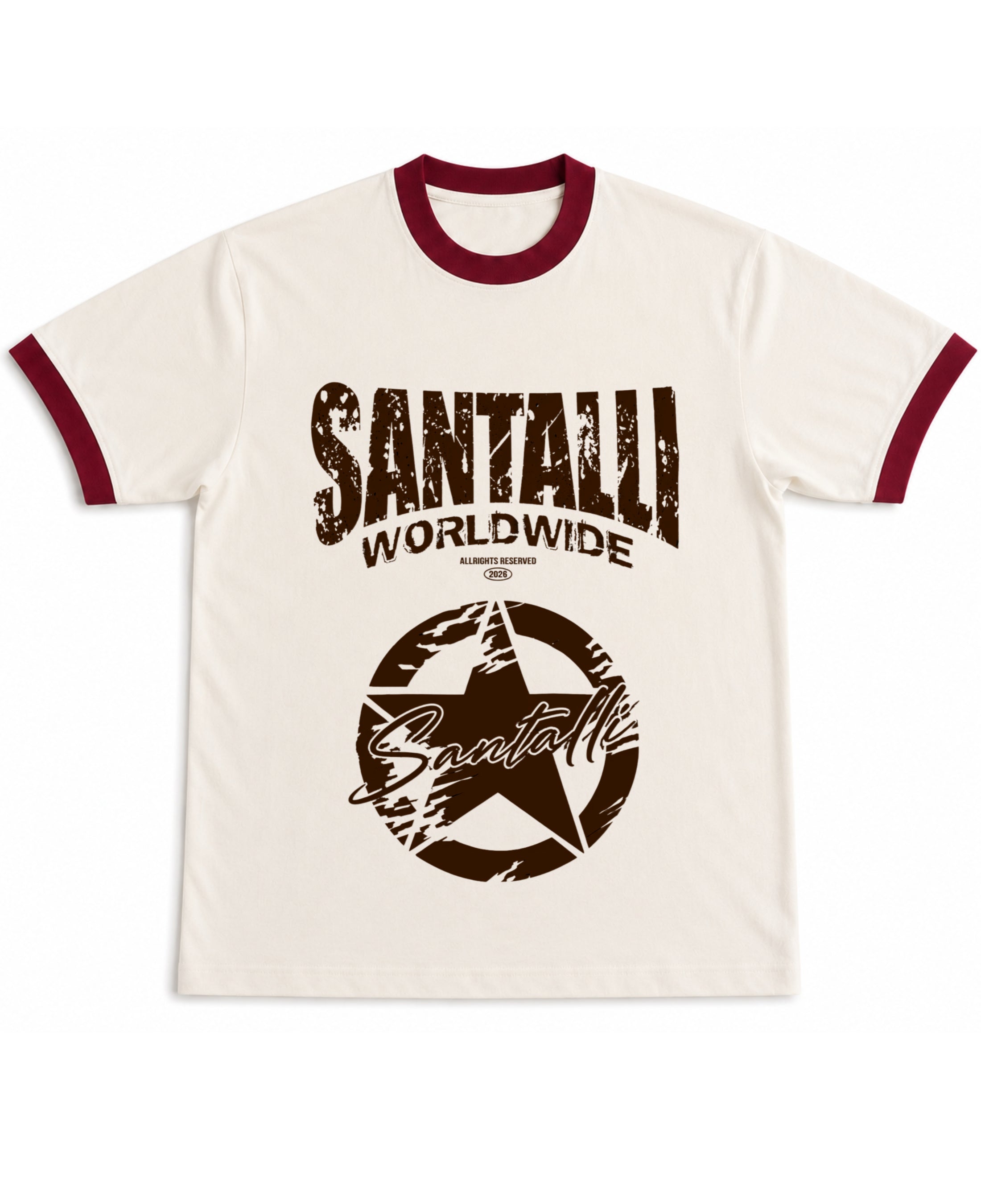 Off White & Maroon Ringer tee Front Design