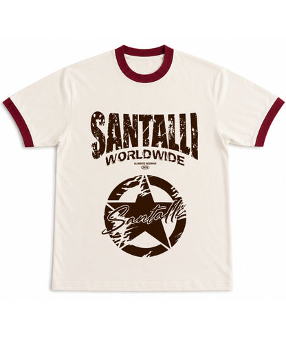 Off White & Maroon Ringer tee Front Design