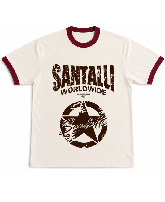 Off White & Maroon Ringer tee Front Design