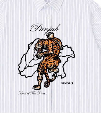 Blue Striped Oxford Boxy Shirt Front Design