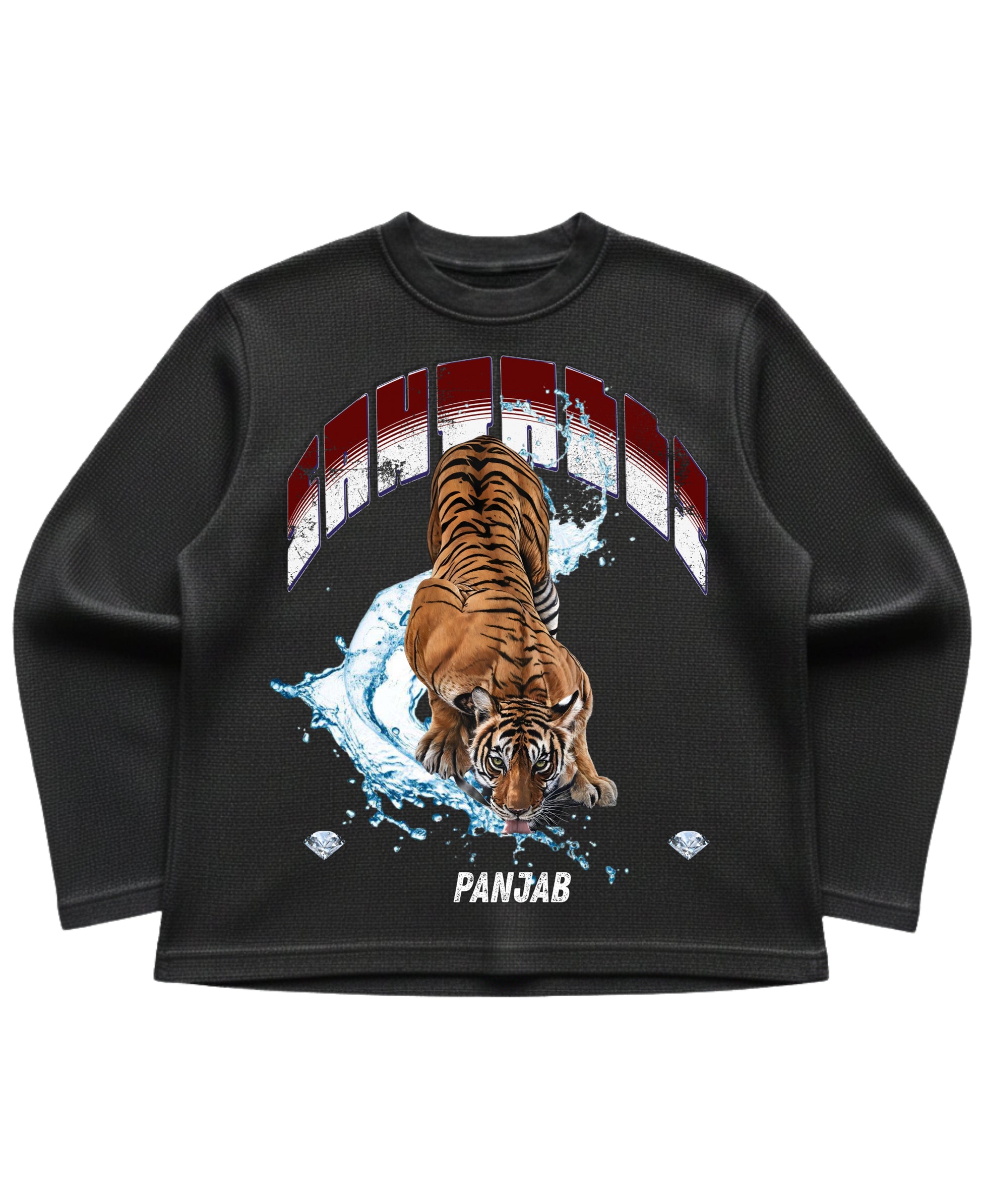 Black waffle knit oversized full-sleeve Front Design