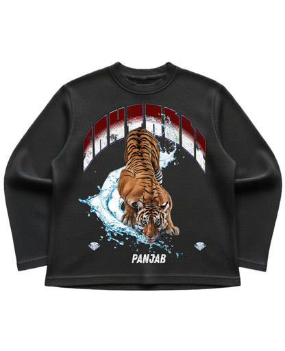 Black waffle knit oversized full-sleeve Front Design