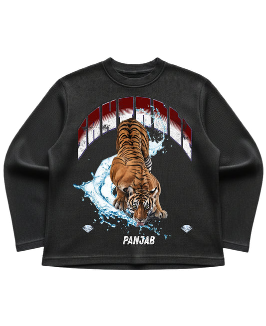 Black waffle knit oversized full-sleeve Front Design