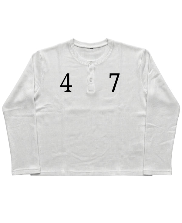White Henley waffle knit Front Design