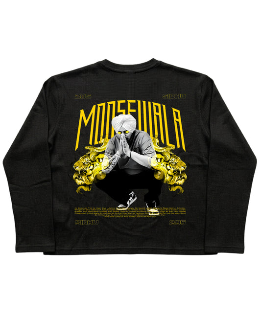 Black Henley waffle knit Back Design